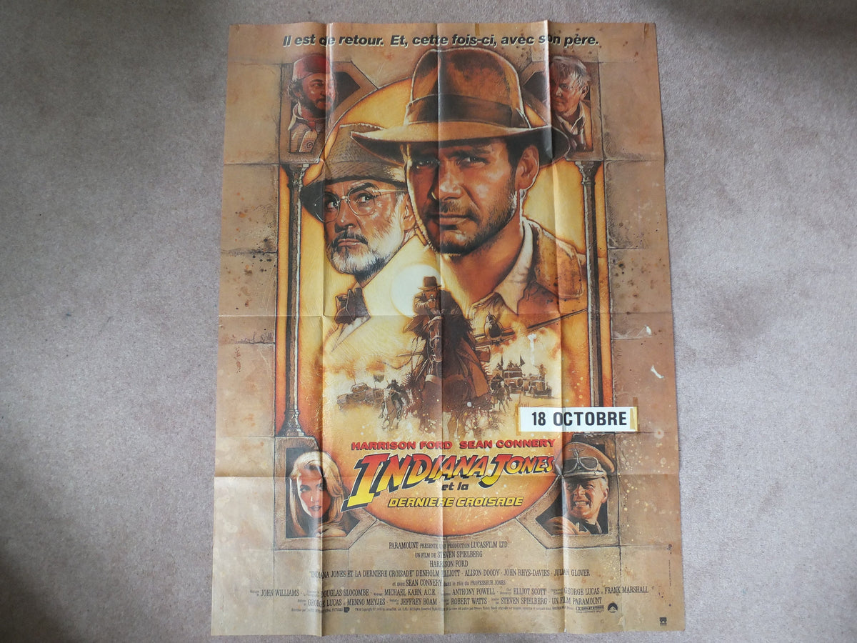 1989 Indiana Jones and the Last Crusade Poster, Original French "Grande" Poster, wall art decor, Harrison Ford, Sean Connery, George Lucas