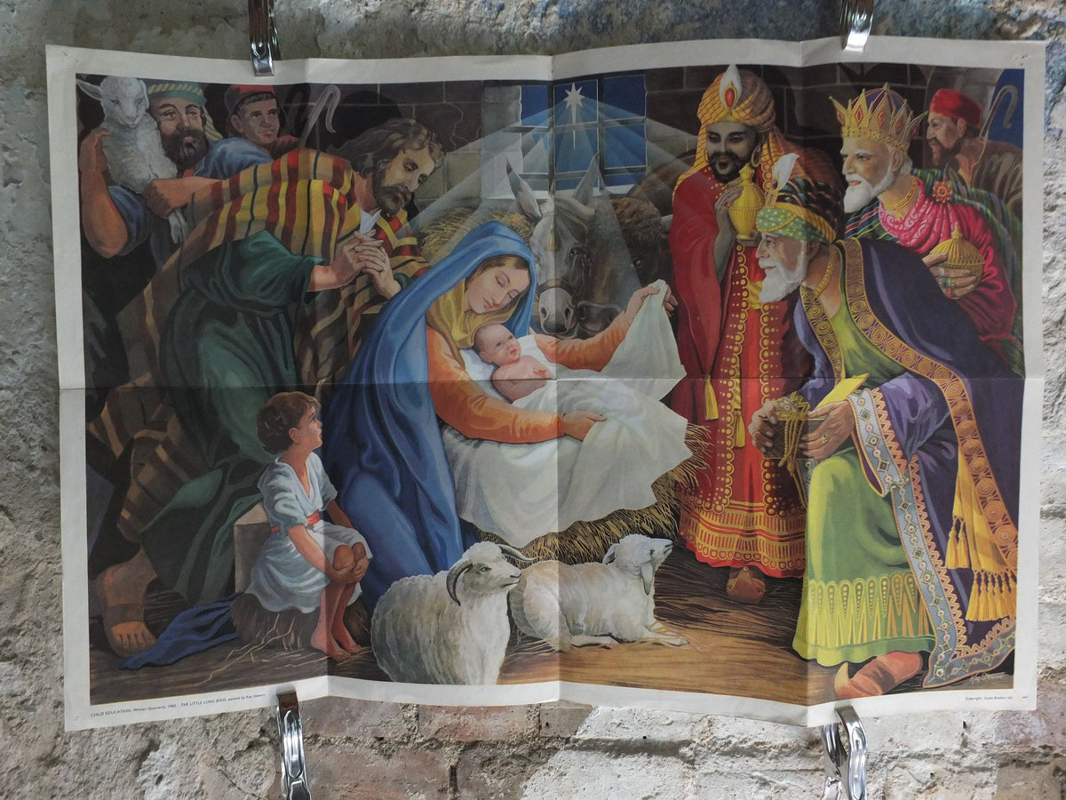 Original Vintage British Child Education Christmas Nativity Little Lord Jesus Poster mid century print Kay Stewart wall art 1965 1960s