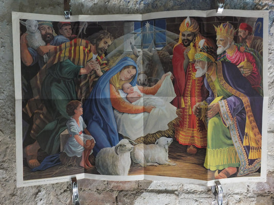 Original Vintage British Child Education Christmas Nativity Little Lord Jesus Poster mid century print Kay Stewart wall art 1965 1960s