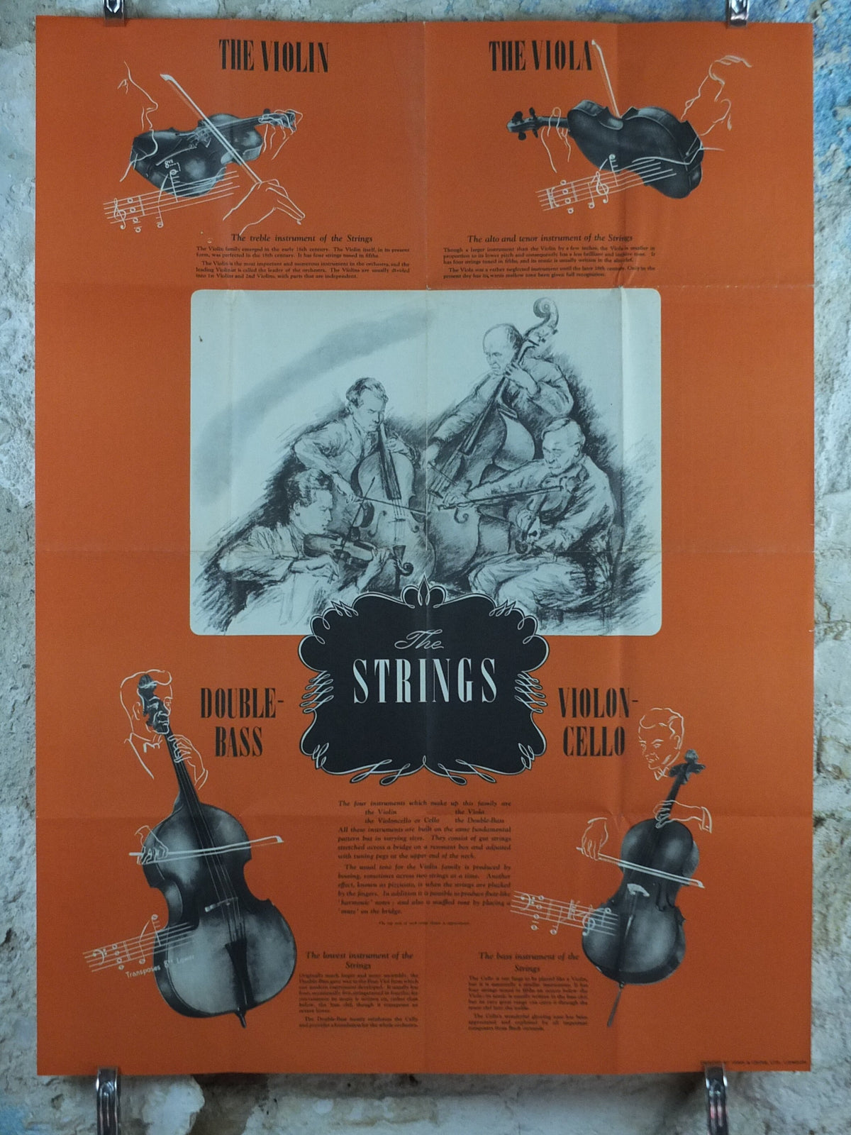Vintage Strings Instruments Music Poster, The Strings, Violin, Viola, Cello, Violin-Cello, Double Bass, classical music wall art decor
