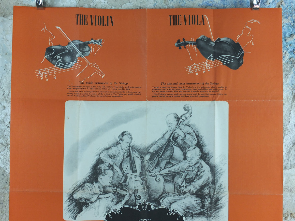 Vintage Strings Instruments Music Poster, The Strings, Violin, Viola, Cello, Violin-Cello, Double Bass, classical music wall art decor