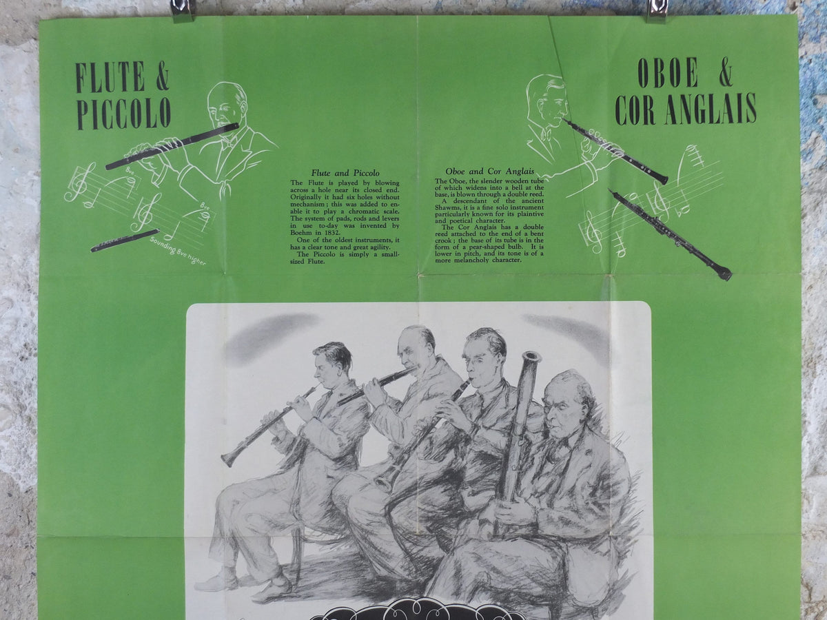 Vintage Woodwind Instruments Music Poster, Flute, Piccolo, Oboe, Clarinet, Bassoon, classical music wall art decor