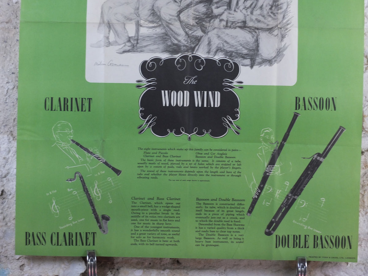 Vintage Woodwind Instruments Music Poster, Flute, Piccolo, Oboe, Clarinet, Bassoon, classical music wall art decor