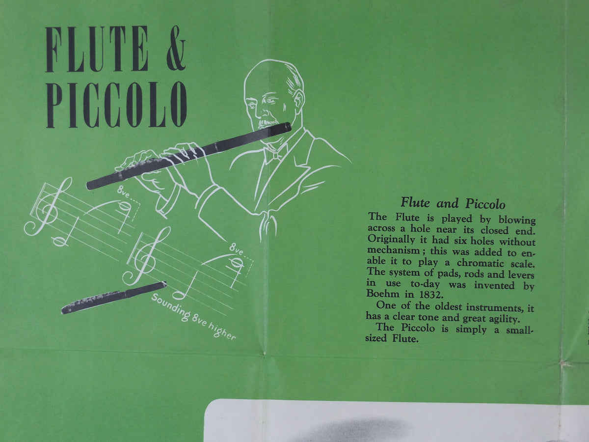 Vintage Woodwind Instruments Music Poster, Flute, Piccolo, Oboe, Clarinet, Bassoon, classical music wall art decor