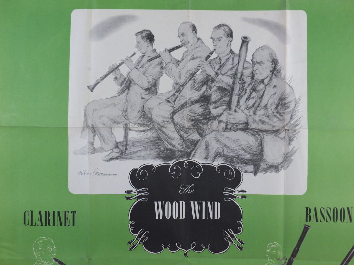 Vintage Woodwind Instruments Music Poster, Flute, Piccolo, Oboe, Clarinet, Bassoon, classical music wall art decor