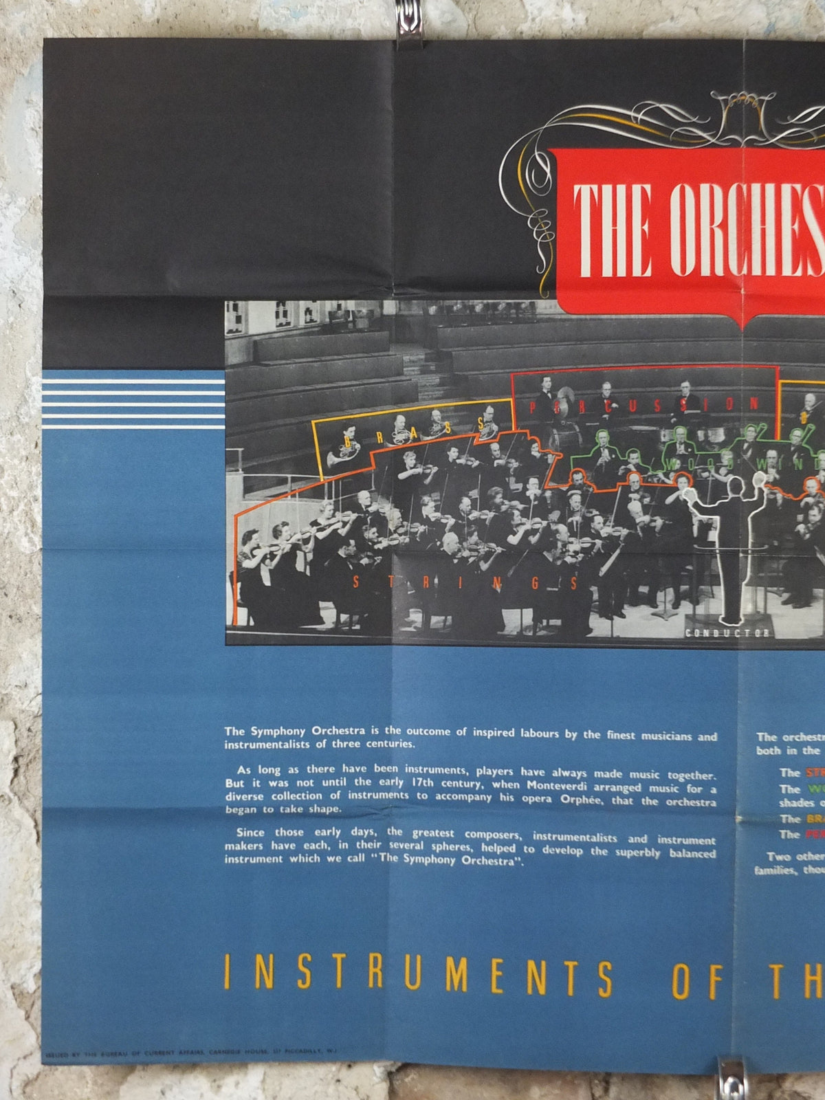 Vintage Instruments of the Orchestra Poster, Strings, Woodwind, Brass, Percussion, classical music wall art decor