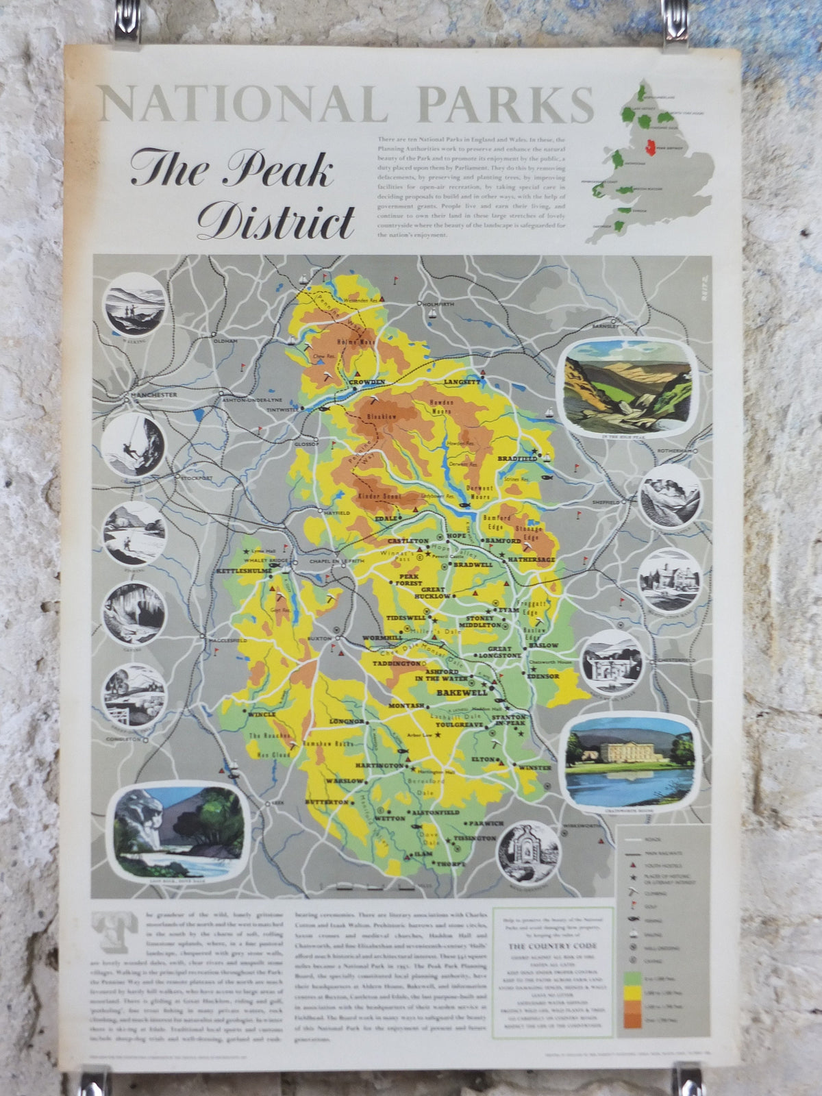 1968 Peak District Poster, National Parks, Pennines, Bakewell, Pennine Hills, Travel and Tourism, walking trail, wall art decor