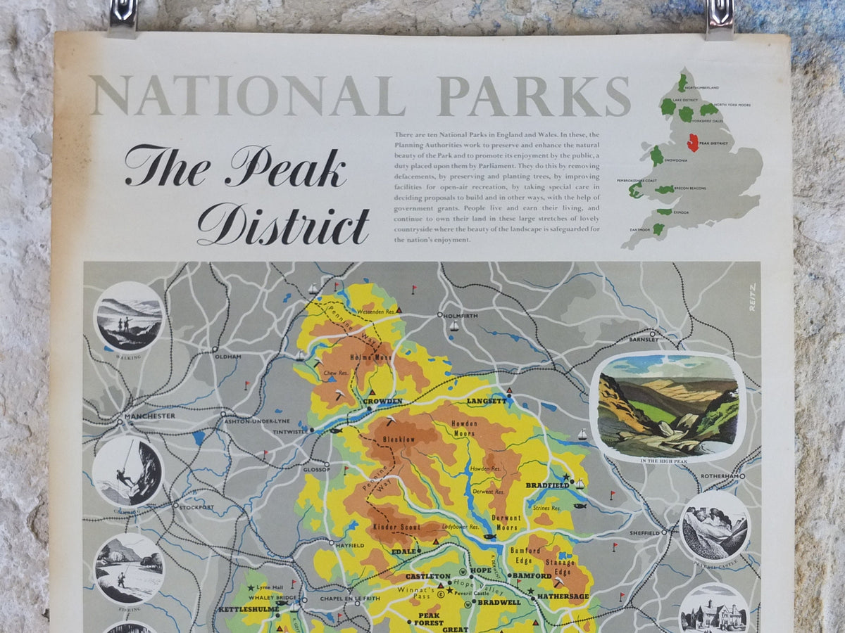 1968 Peak District Poster, National Parks, Pennines, Bakewell, Pennine Hills, Travel and Tourism, walking trail, wall art decor