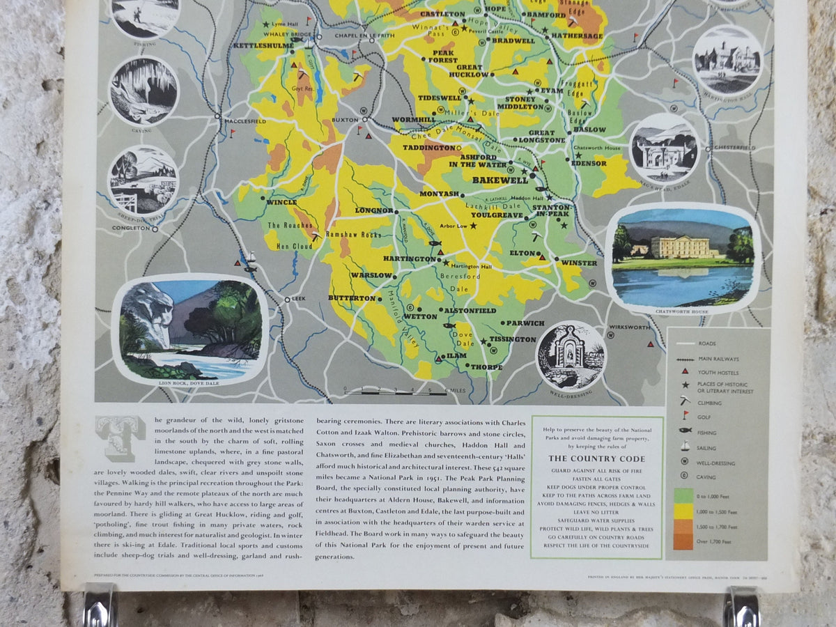 1968 Peak District Poster, National Parks, Pennines, Bakewell, Pennine Hills, Travel and Tourism, walking trail, wall art decor