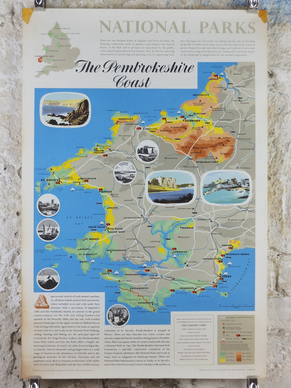 1970 Pembrokeshire Coast Poster, National Parks, Tenby, Newport, St Davids, Travel and Tourism, walking trail, wall art decor