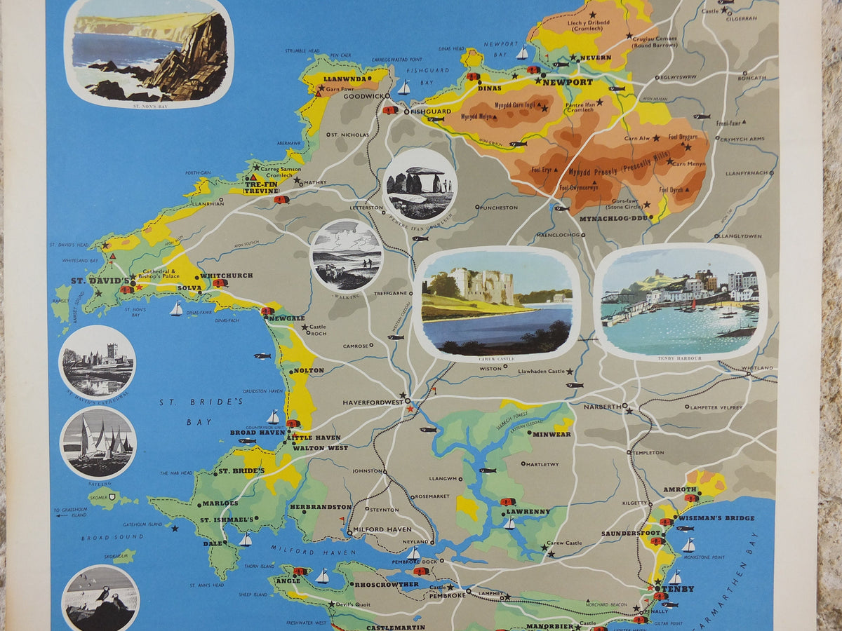 1970 Pembrokeshire Coast Poster, National Parks, Tenby, Newport, St Davids, Travel and Tourism, walking trail, wall art decor