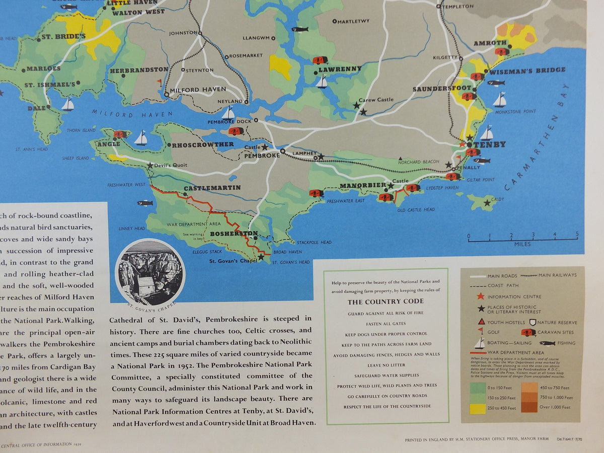 1970 Pembrokeshire Coast Poster, National Parks, Tenby, Newport, St Davids, Travel and Tourism, walking trail, wall art decor