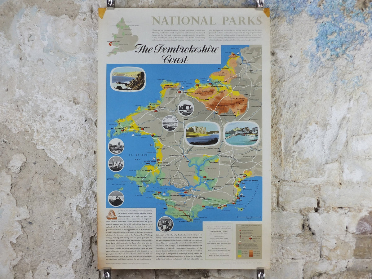 1970 Pembrokeshire Coast Poster, National Parks, Tenby, Newport, St Davids, Travel and Tourism, walking trail, wall art decor