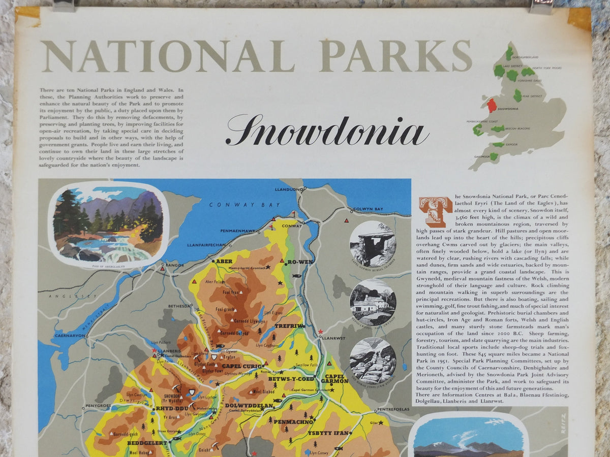1968 Snowdonia Poster, National Parks, Mt Snowdon, Land of the Eagles, Travel and Tourism, walking trail, wall art decor