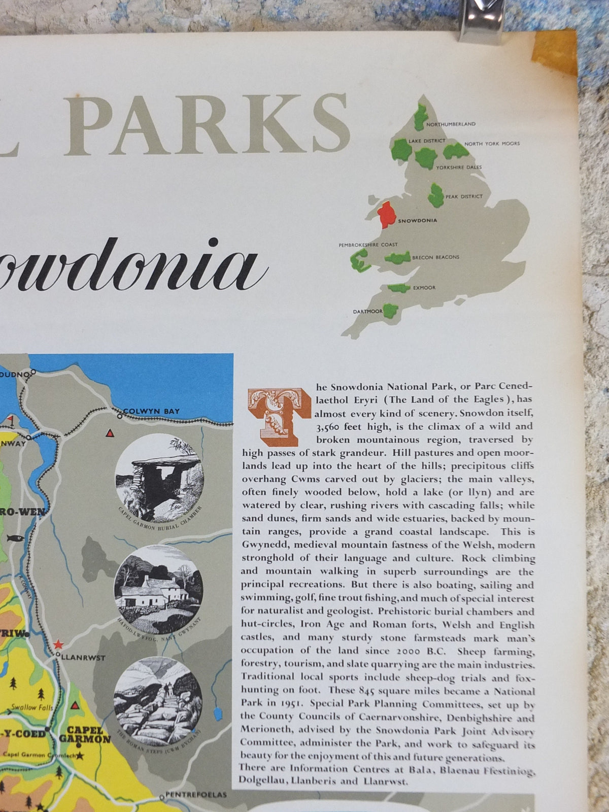 1968 Snowdonia Poster, National Parks, Mt Snowdon, Land of the Eagles, Travel and Tourism, walking trail, wall art decor