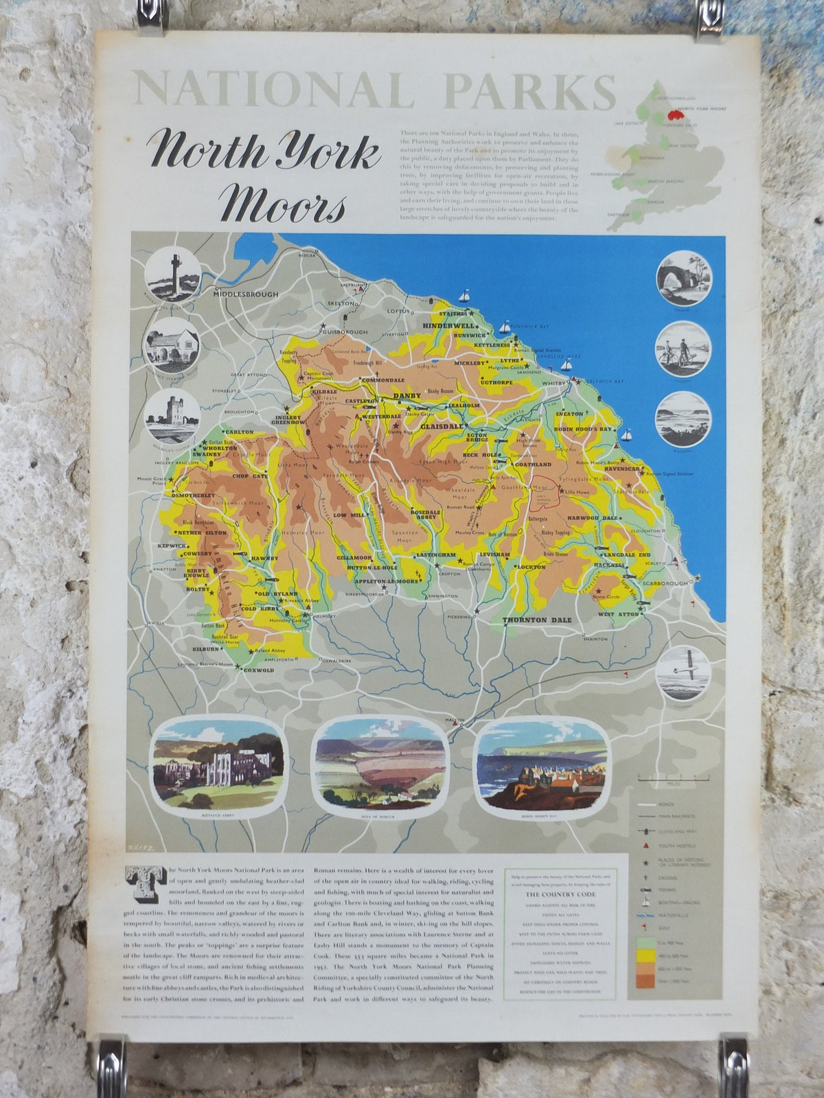 1970 North York Moors Poster, National Parks, Yorkshire, Cleveland Way, Carlton Bank, Travel and Tourism, walking trail, wall art decor