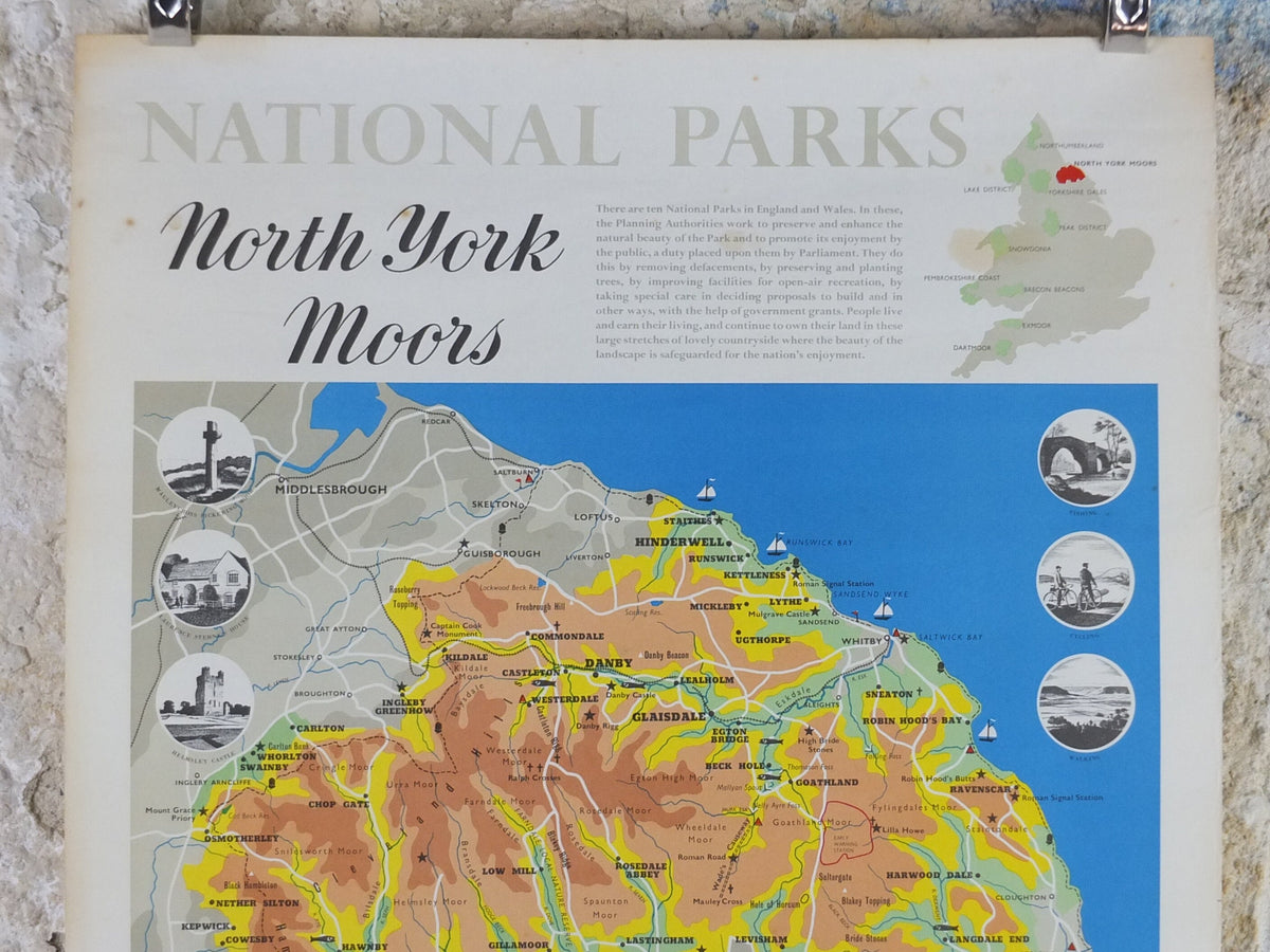 1970 North York Moors Poster, National Parks, Yorkshire, Cleveland Way, Carlton Bank, Travel and Tourism, walking trail, wall art decor