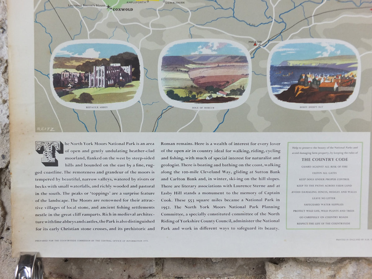 1970 North York Moors Poster, National Parks, Yorkshire, Cleveland Way, Carlton Bank, Travel and Tourism, walking trail, wall art decor