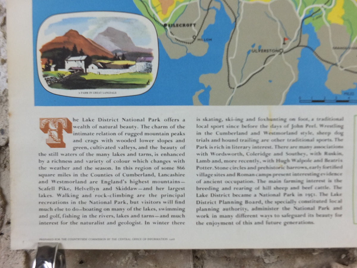 1968 Lake District Poster, National Parks, Cumbria, Scarfell Pike, Windermere, Wordsworth, Travel and Tourism, walking trail, wall art decor