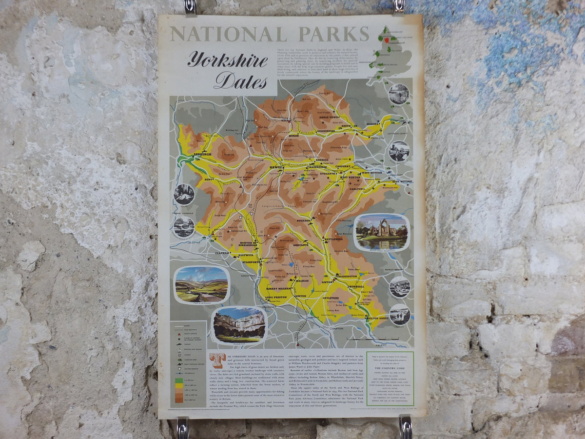 1968 Yorkshire Dales Poster, National Parks, The Pennines, Hawes, Bolton Abbey, Ridings, Travel and Tourism, walking trail, wall art decor