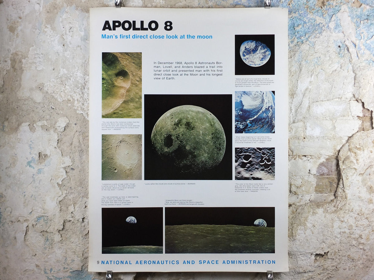 1969 NASA Apollo 8 Poster, Man's first direct close look at the Moon, Apollo Program, ISS laboratory, wall art decor