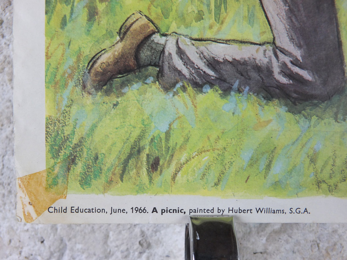 1966 Child Education Family Picnic Poster, a large family picnic in the 1960s, by Hubert Williams, mid century print, wall art