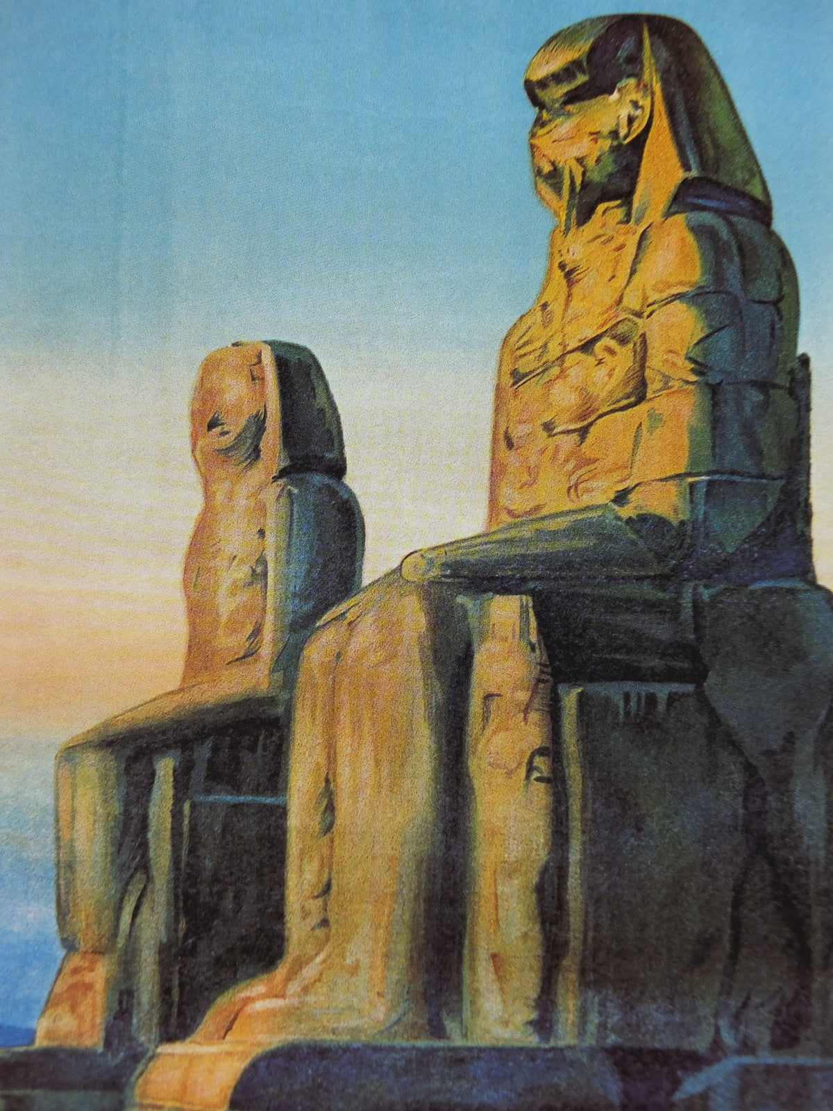 Egypt Colossi of Memnon Travel Poster, River Nile, Excursions in the Orient, Reprint, travel and tourism advertising, wall art decor 1990s