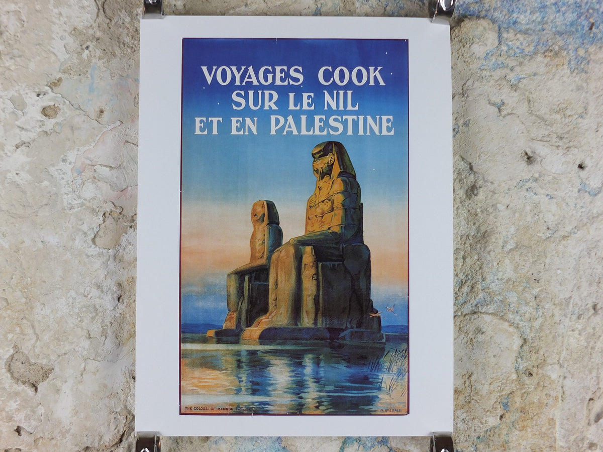 Egypt Colossi of Memnon Travel Poster, River Nile, Excursions in the Orient, Reprint, travel and tourism advertising, wall art decor 1990s