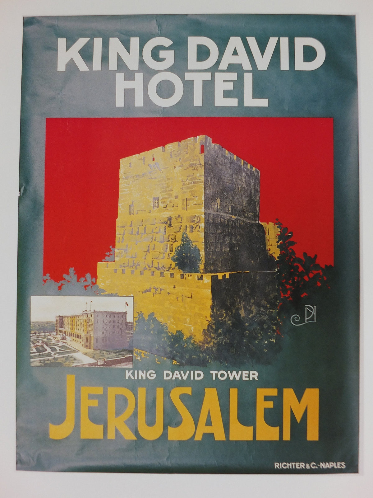 Jerusalem King David Hotel Travel Poster, Excursions in the Orient, Reprint, travel and tourism advertising, wall art decor 1990s