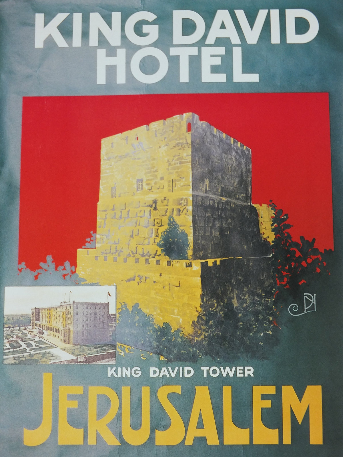 Jerusalem King David Hotel Travel Poster, Excursions in the Orient, Reprint, travel and tourism advertising, wall art decor 1990s