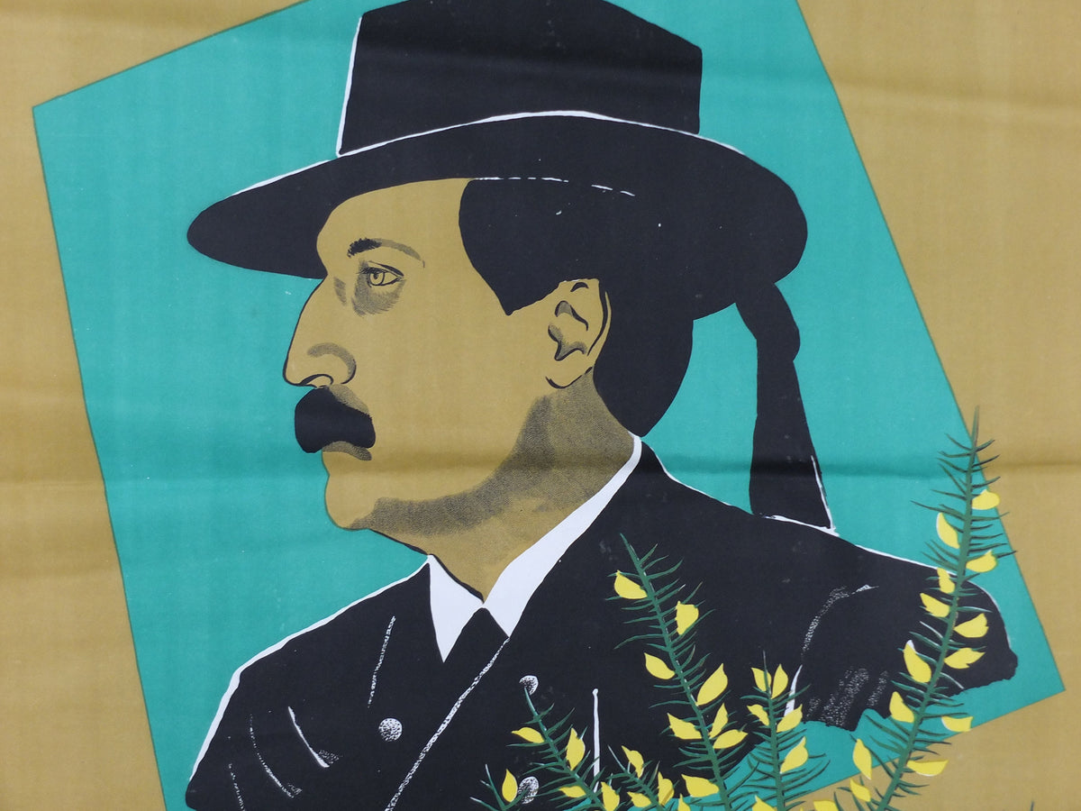 1950s Fete des Fleurs d'Ajoncs Poster, from Pont Avon, an Andre Even poster of Théodore Botrel, French singer and poet, wall art decor
