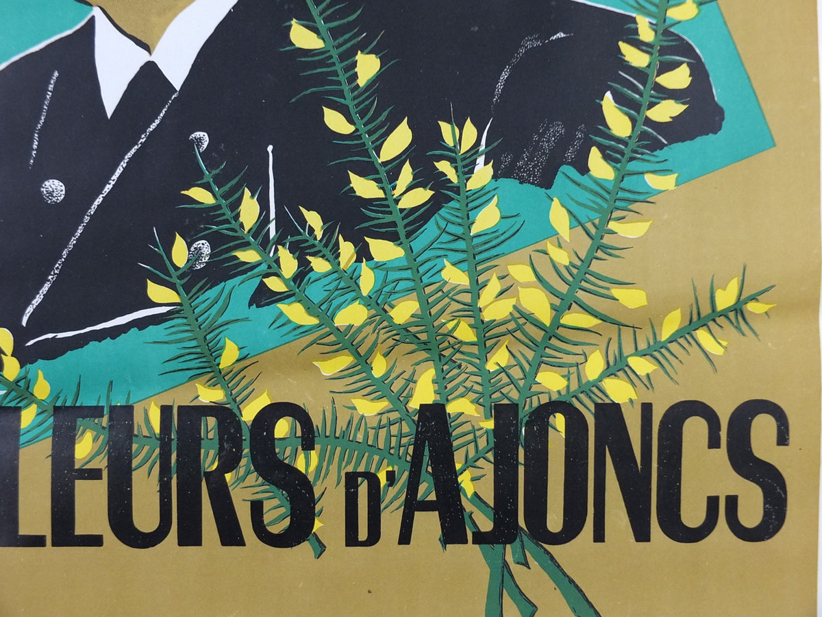 1950s Fete des Fleurs d'Ajoncs Poster, from Pont Avon, an Andre Even poster of Théodore Botrel, French singer and poet, wall art decor
