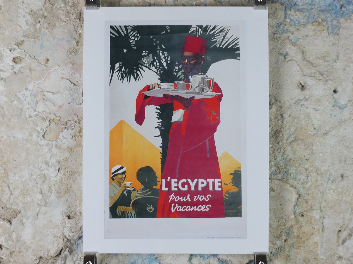 Egypt Pyramids Travel Poster, L'Egypt pour vos Vacances, Reprint, travel and tourism advertising, wall art decor 1990s