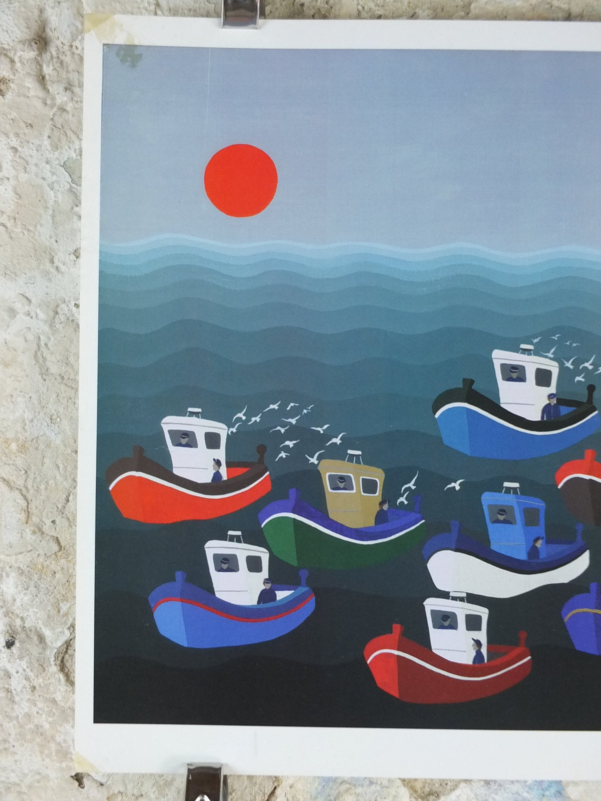 1994 Boats on the Sea Poster, Jean Toth, colourful tugs, seascapes, French painter, wall art decor