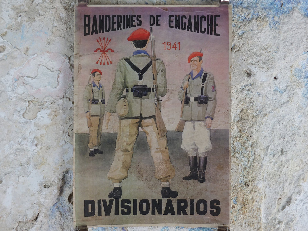 1941 Spanish WW2 Propoganda Poster, Bandarines de Enganche Divisionarios, Operation Barbarossa, wall art decor 1940s