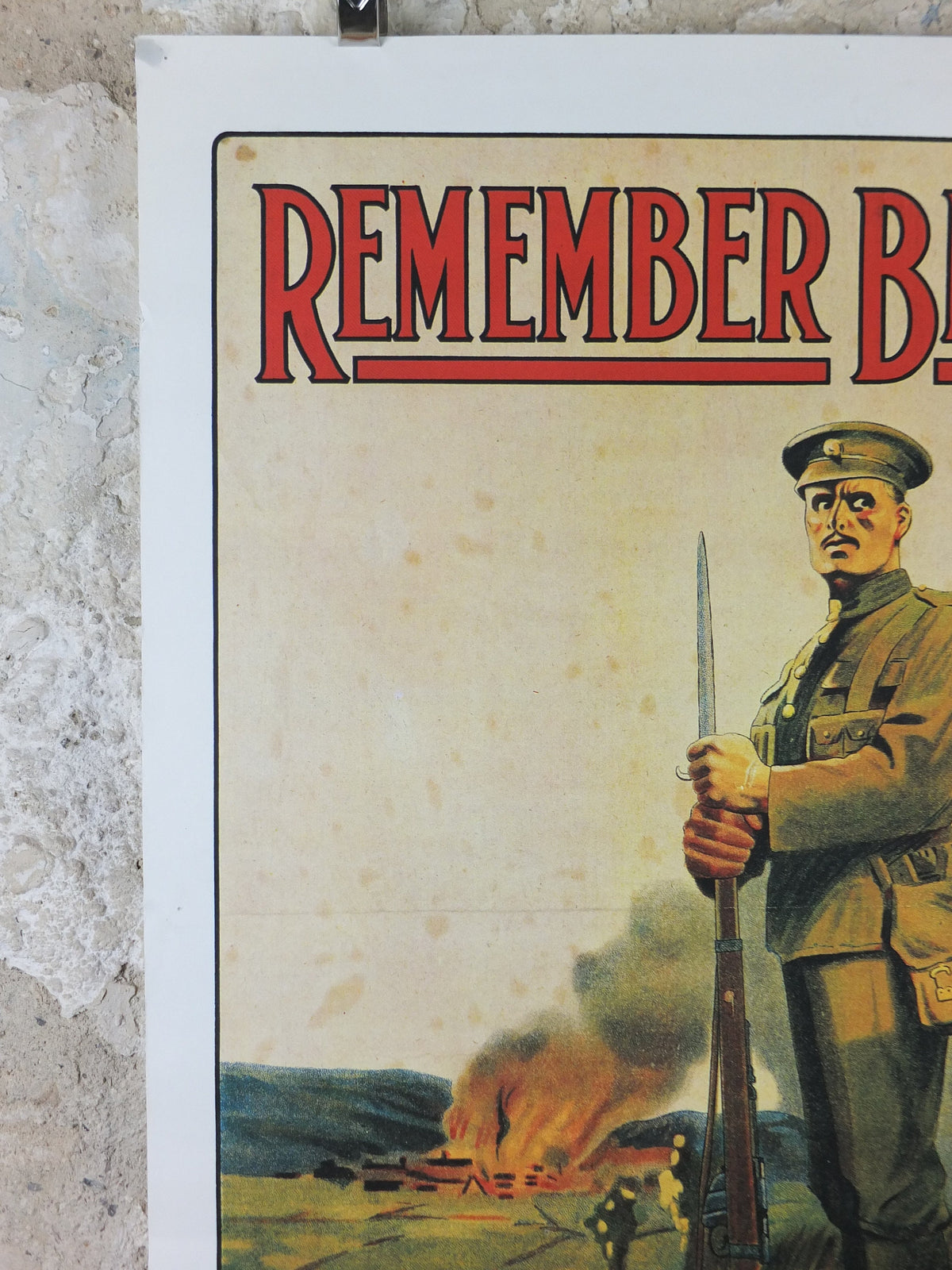 WW1 British Recruitment Poster, Remember Belgium, Enlist Today! 1970s or 1980s reprint, soldier marching off to war, print wall art decor