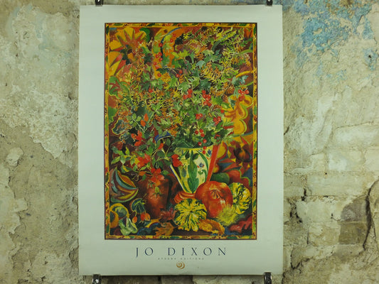 Vintage Flower Composition Poster, Autumn flowers, warm colours, Jo Dixon, 1991, wall art retro 1990s