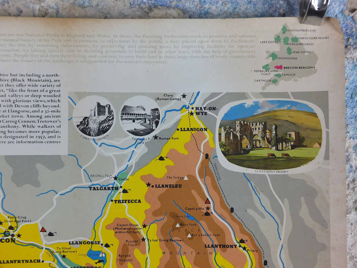 1969 Brecon Beacons Poster, National Parks, South Wales, Old Red Sandstone, Pen y Fan, Travel and Tourism, walking trail, wall art decor