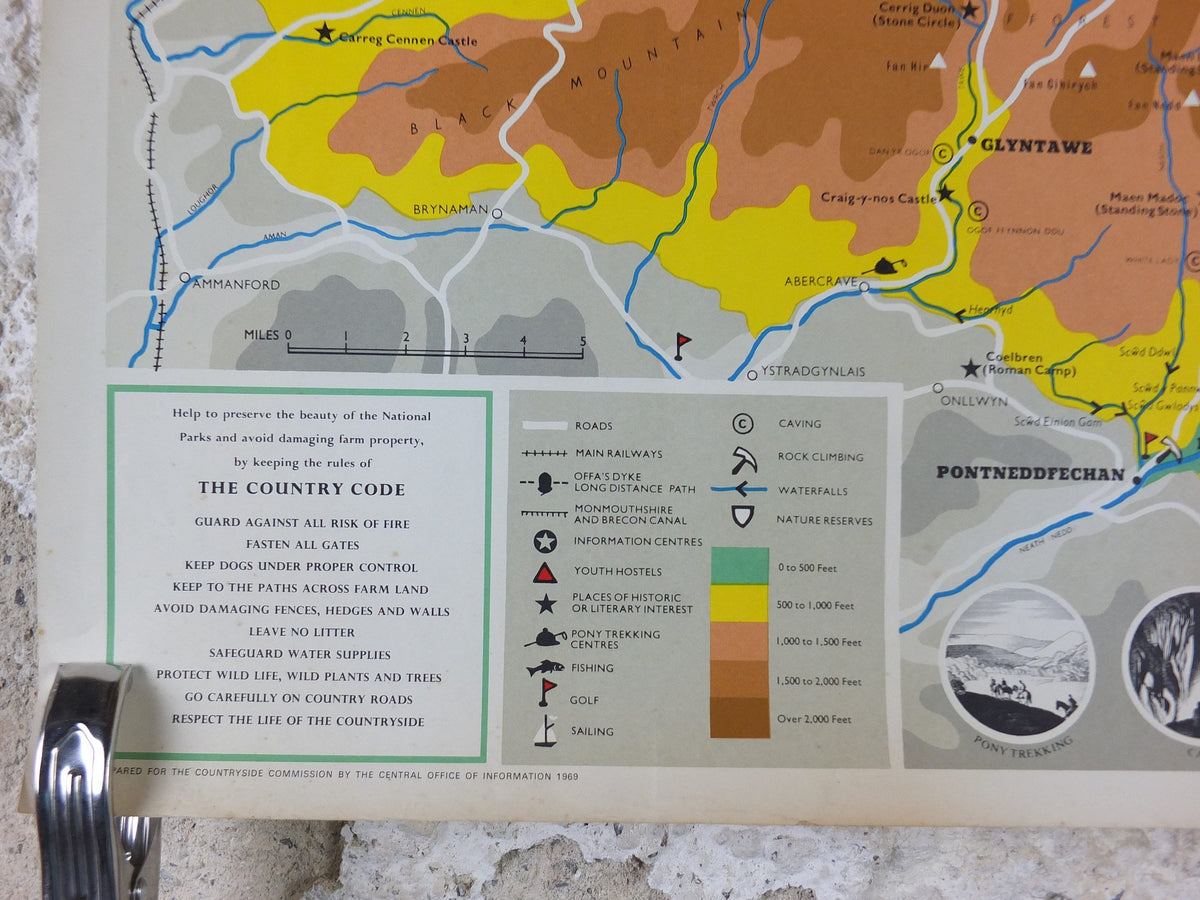 1969 Brecon Beacons Poster, National Parks, South Wales, Old Red Sandstone, Pen y Fan, Travel and Tourism, walking trail, wall art decor