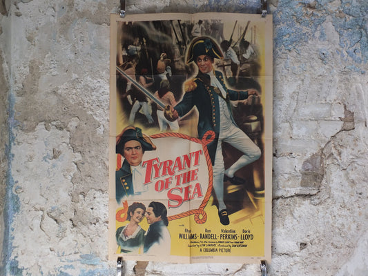 Original Vintage Movie Poster Tyrant of the Sea 1950 1950s british navy Napoleon war sword wall art US one sheet cinema film memorabilia