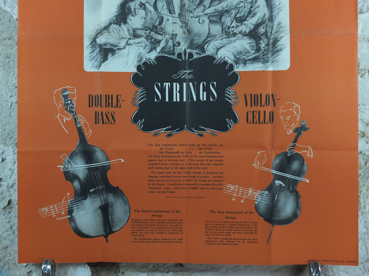 Vintage Strings Instruments Music Poster, The Strings, Violin, Viola, Cello, Violin-Cello, Double Bass, classical music wall art decor