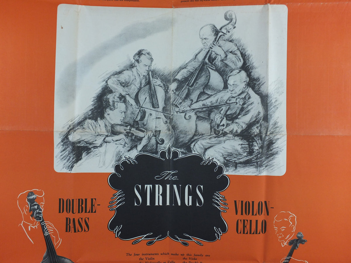 Vintage Strings Instruments Music Poster, The Strings, Violin, Viola, Cello, Violin-Cello, Double Bass, classical music wall art decor