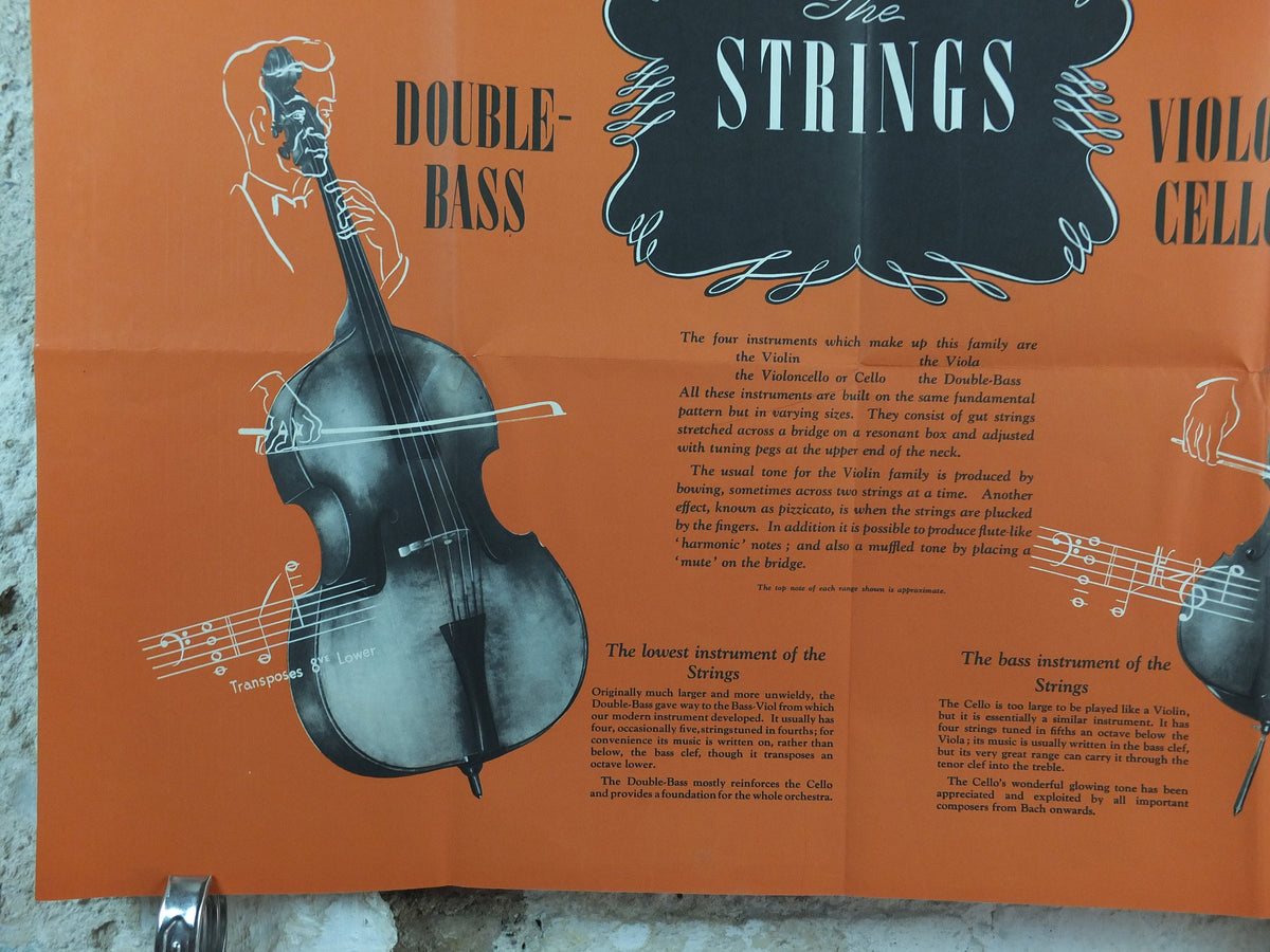 Vintage Strings Instruments Music Poster, The Strings, Violin, Viola, Cello, Violin-Cello, Double Bass, classical music wall art decor