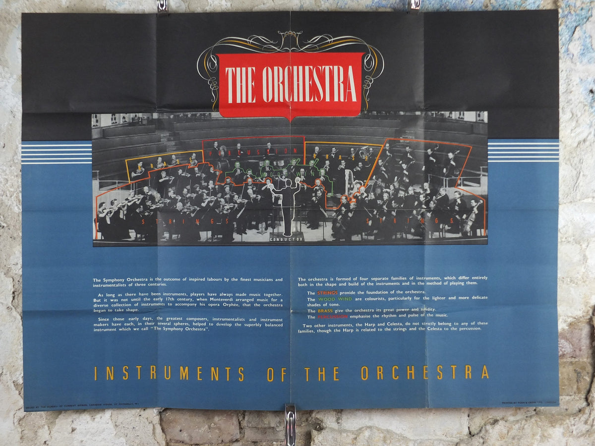 Vintage Instruments of the Orchestra Poster, Strings, Woodwind, Brass, Percussion, classical music wall art decor