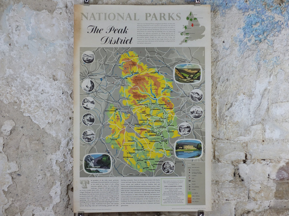 1968 Peak District Poster, National Parks, Pennines, Bakewell, Pennine Hills, Travel and Tourism, walking trail, wall art decor