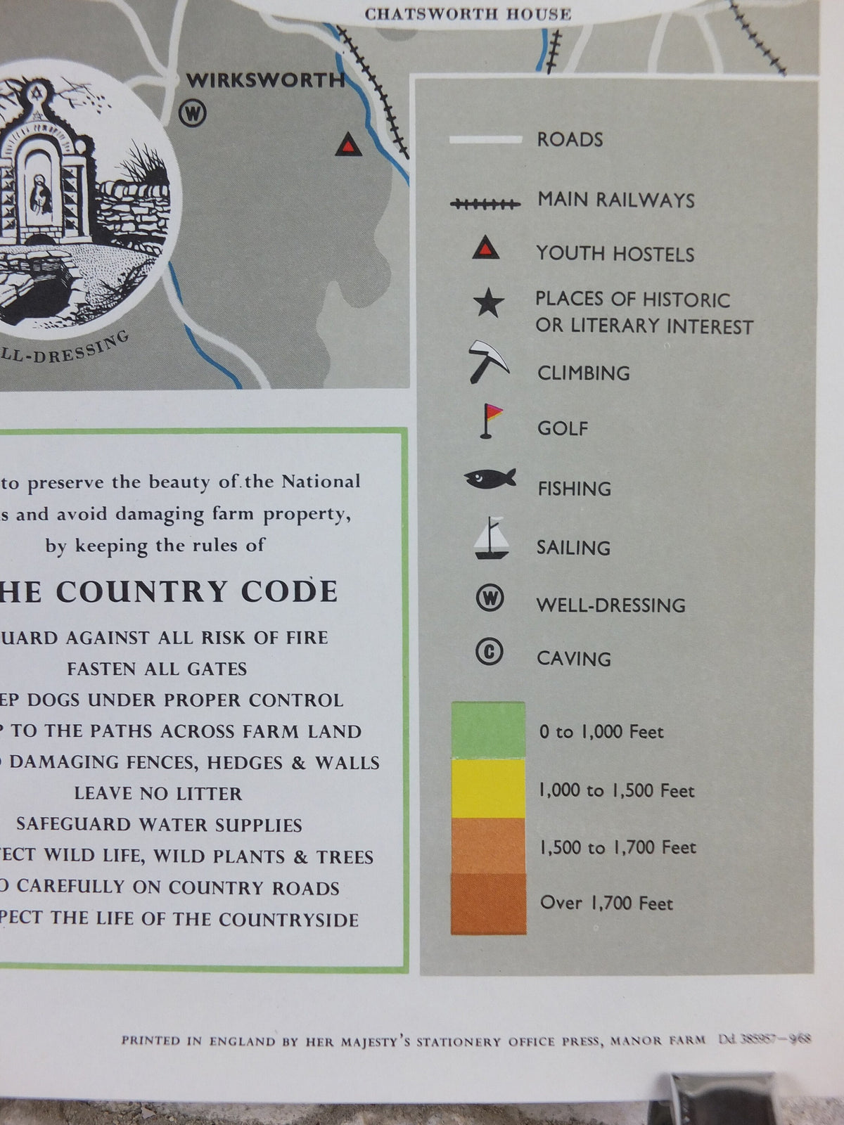 1968 Peak District Poster, National Parks, Pennines, Bakewell, Pennine Hills, Travel and Tourism, walking trail, wall art decor