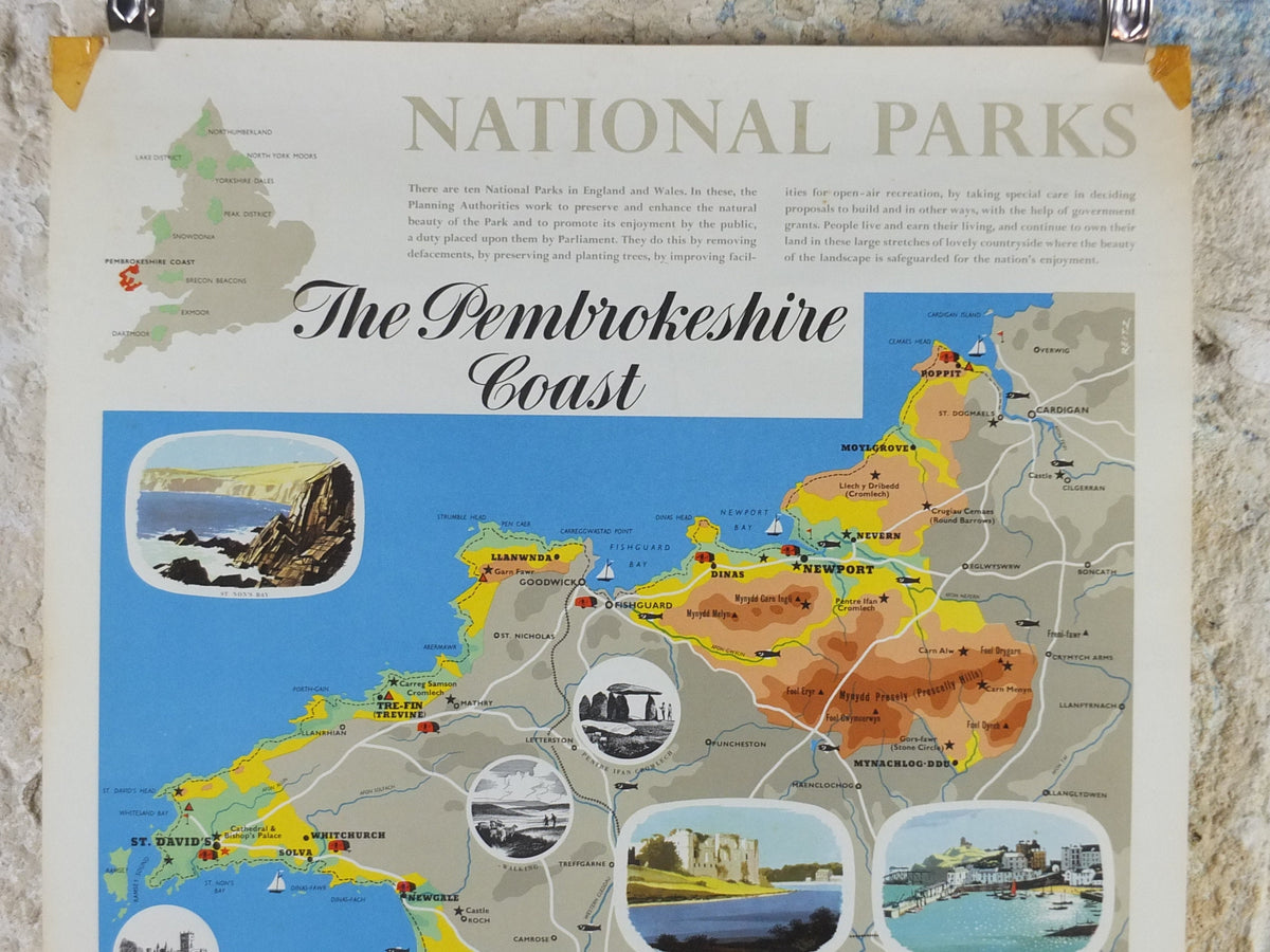 1970 Pembrokeshire Coast Poster, National Parks, Tenby, Newport, St Davids, Travel and Tourism, walking trail, wall art decor