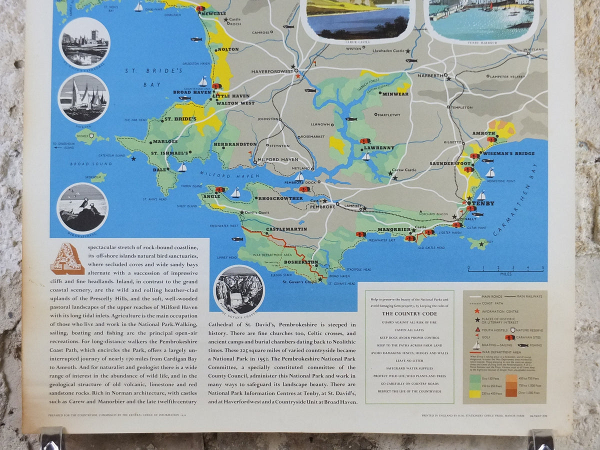 1970 Pembrokeshire Coast Poster, National Parks, Tenby, Newport, St Davids, Travel and Tourism, walking trail, wall art decor