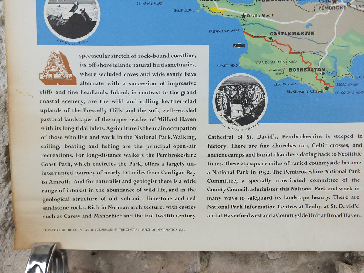 1970 Pembrokeshire Coast Poster, National Parks, Tenby, Newport, St Davids, Travel and Tourism, walking trail, wall art decor