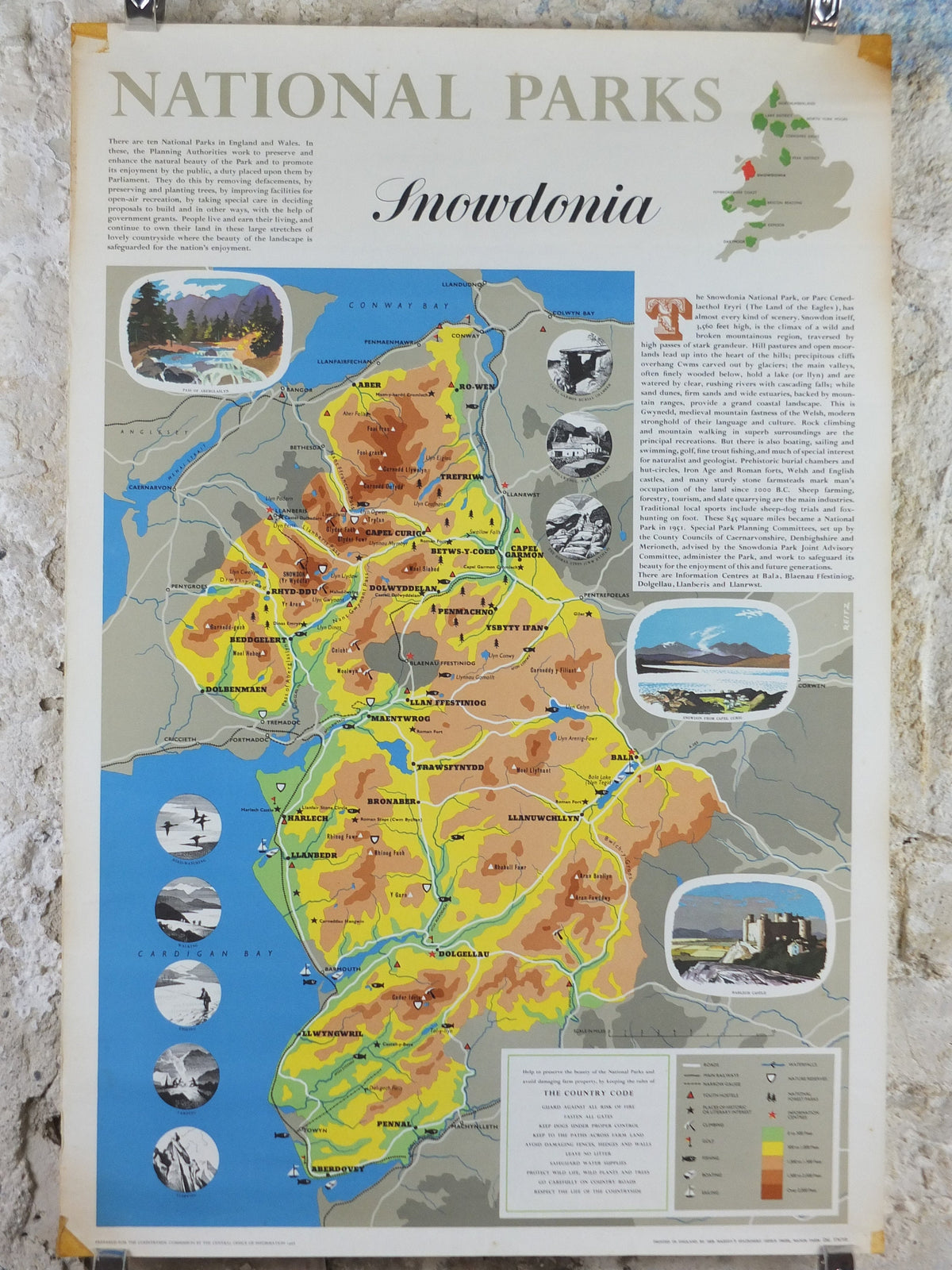 1968 Snowdonia Poster, National Parks, Mt Snowdon, Land of the Eagles, Travel and Tourism, walking trail, wall art decor